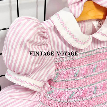 PRE-ORDER! NEW PINK STRIPES DELILAH HAND-SMOCKED DRESS PANTIES (6M-24M) & BOWS Baby & Toddler Dresses