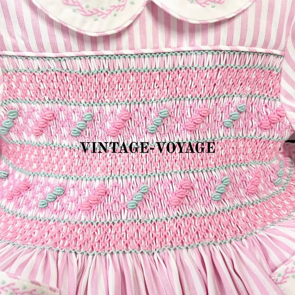 PRE-ORDER! NEW PINK STRIPES DELILAH HAND-SMOCKED DRESS PANTIES (6M-24M) & BOWS Baby & Toddler Dresses
