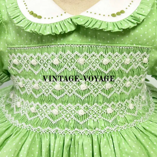 PRE-ORDER!NEW ROSIE GREEN COTTON HAND-SMOCKED DRESS,PANTIES,BONNET,BIB & HAIR BOWS Baby & Toddler Outfits