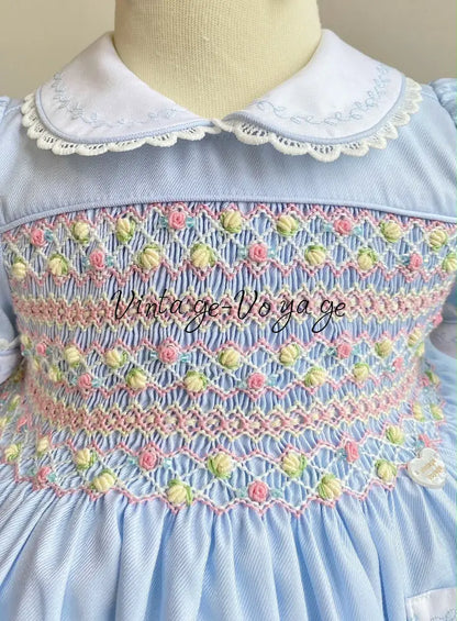 PRE-ORDER! NEW SEASON🍁ISABELLA BABY BLUE🌸 HAND-SMOCKED🧵🪡👑DRESS & ACCESSORIES🎀 - Baby & Toddler Dresses