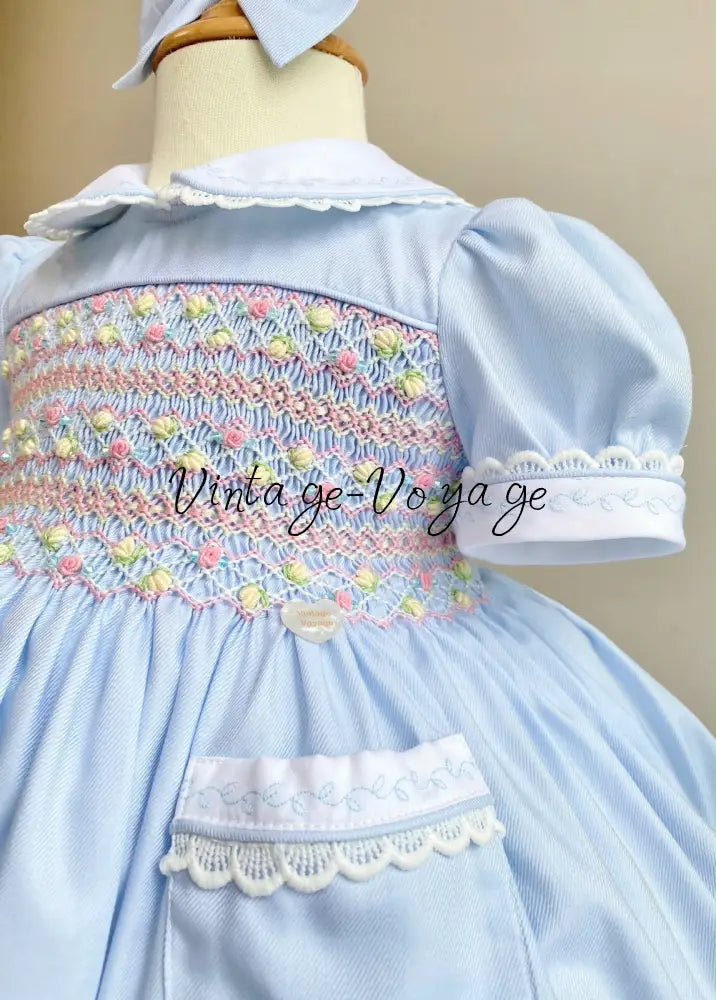 PRE-ORDER! NEW SEASON🍁ISABELLA BABY BLUE🌸 HAND-SMOCKED🧵🪡👑DRESS & ACCESSORIES🎀 - Baby & Toddler Dresses