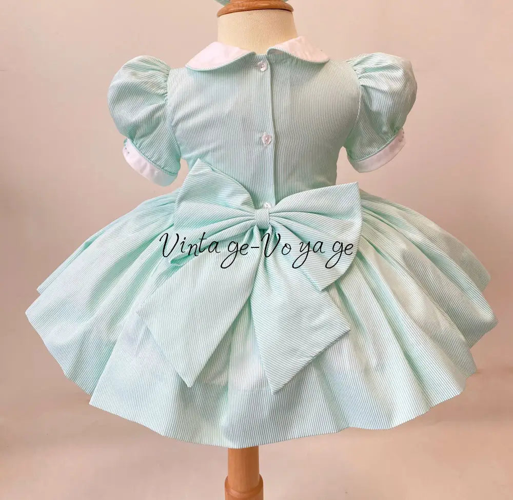 PRE-ORDER!NEW!TAMMY MINT 👗 STRIPES HAND-SMOCKED🧵🪡DRESS & HAIR ACCESSORIES🎀 Baby & Toddler Dresses