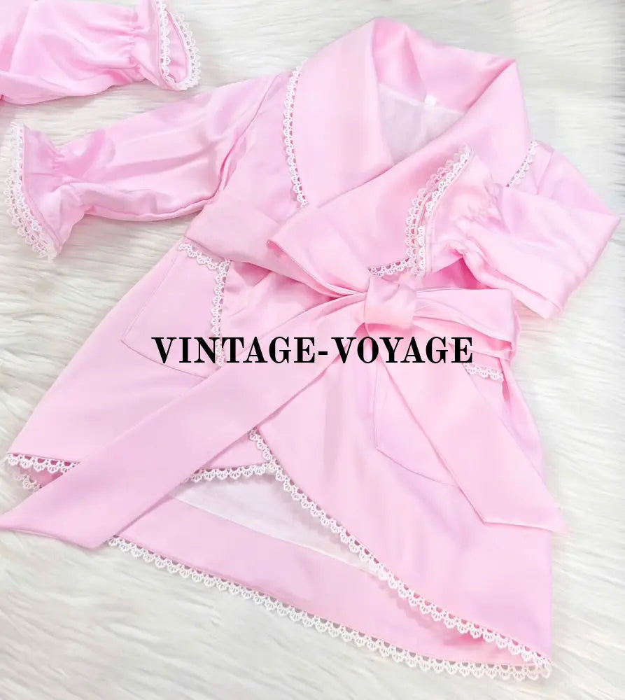 Pink satin dressing gown best sale