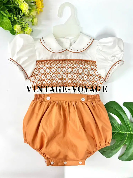 Pre-Order Now & Get It Next Week🤩Alex Amber 🍁🍂Hand-Smocked Cotton Romper/Suit👼👼 N/B Buster Suit