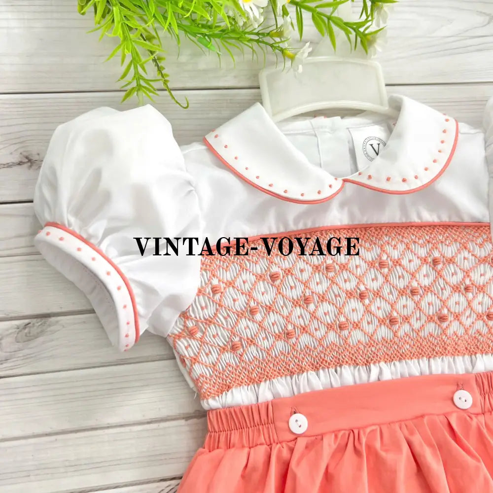 Pre-Order Now & Get It Next Week! Alex Peachy/Orange Hand-Smocked Baby Suit Baby Toddler Outfits