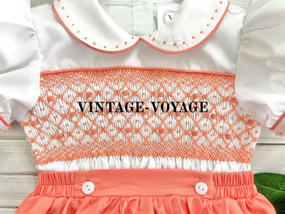 Pre-Order Now & Get It Next Week! Alex Peachy/Orange Hand-Smocked Baby Suit Baby Toddler Outfits