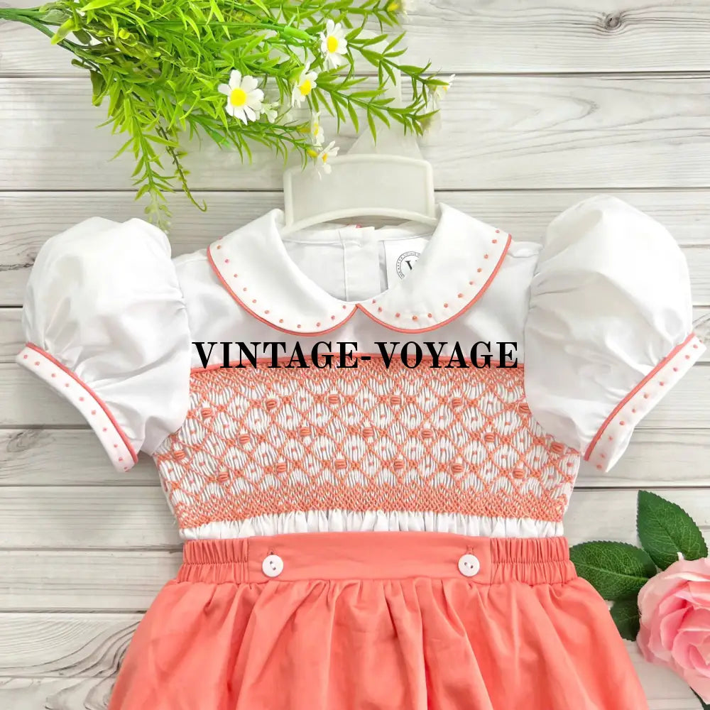 Pre-Order Now & Get It Next Week! Alex Peachy/Orange Hand-Smocked Baby Suit Baby Toddler Outfits