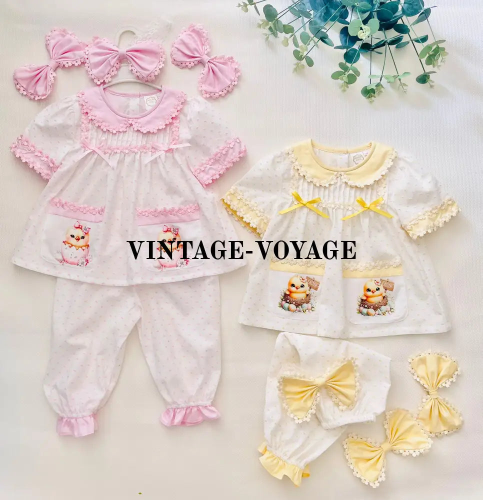 Pre-Order Now & Get It Next Week. Hen-Len Lemon Swiss Dotted Voile Pyjama Hair Bows Pyjama Set