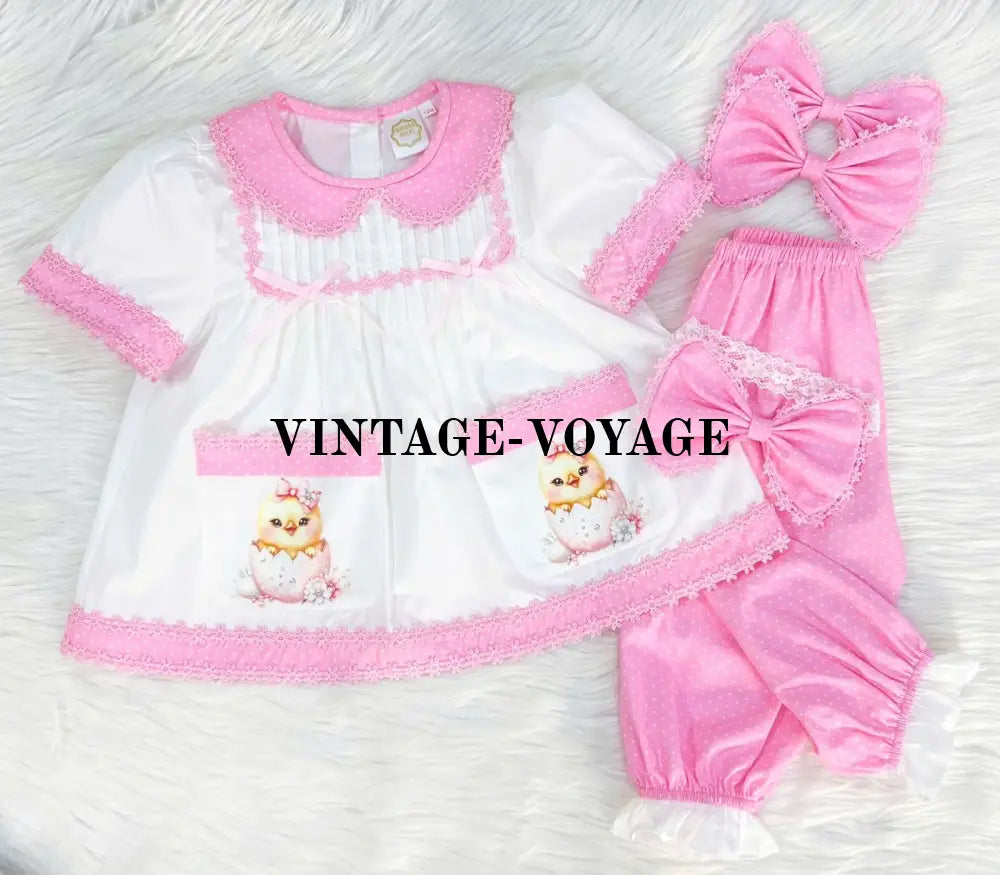 Pre-Order Now & Get It Next Week. Hen-Len White Pink Polka Dot Pyjama Hair Bows 3M Pyjama Set