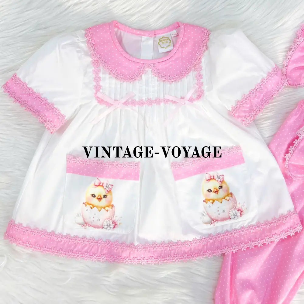 Pre-Order Now & Get It Next Week. Hen-Len White Pink Polka Dot Pyjama Hair Bows 6M Pyjama Set