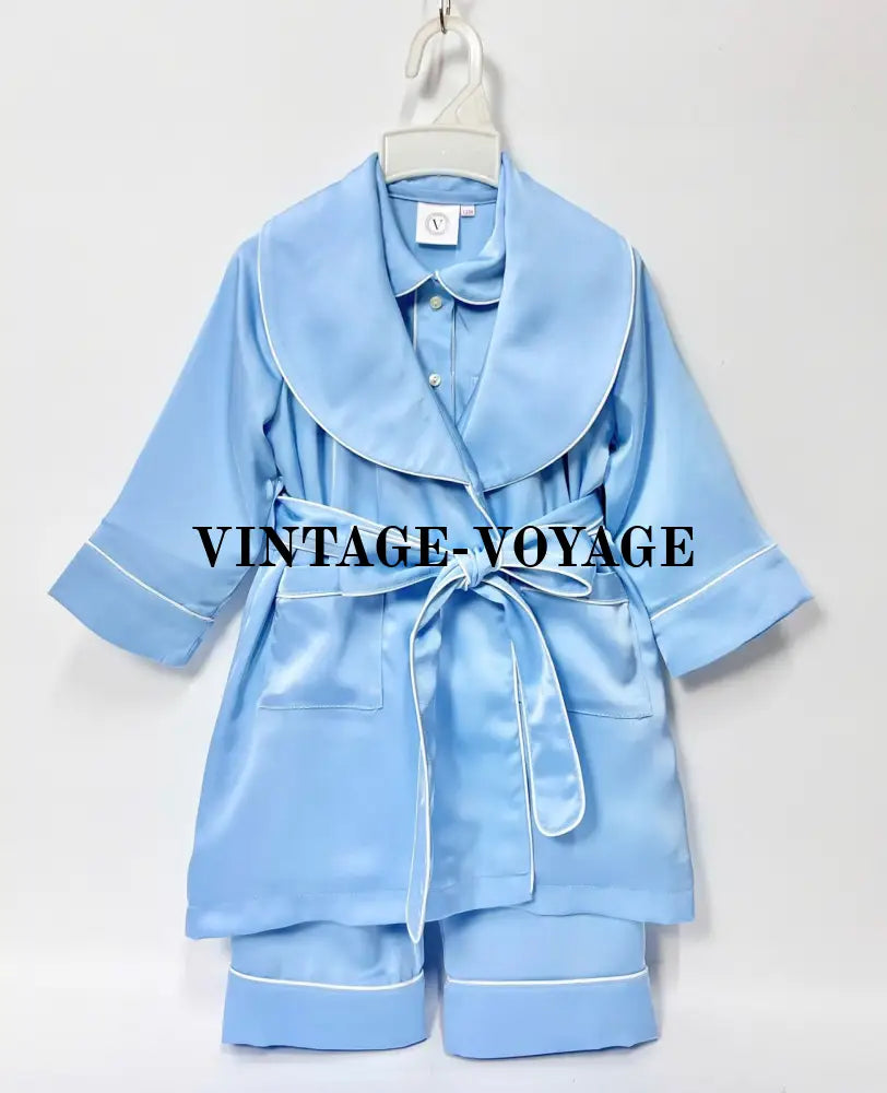 Pre-Order Now & Get It Next Week! 🤩🕊️Marlow Blue Silk/Satin 🪽Dressing Gown Pyjamas Se 6M Pyjama Set