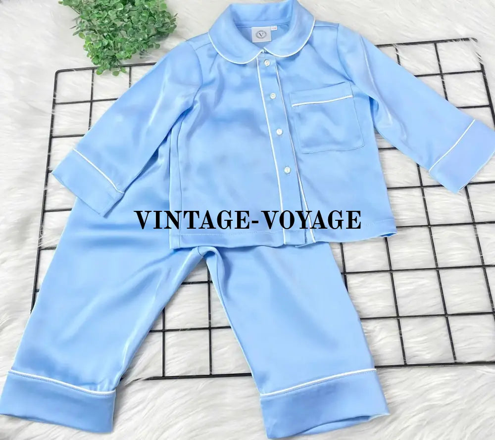 Pre-Order Now & Get It Next Week! 🤩🕊️Marlow Blue Silk/Satin 🪽Dressing Gown Pyjamas Se Pyjama Set