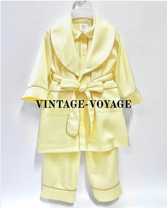 Pre-Order Now & Get It Next Week! 🤩🕊️Marlow Lemon Silk/Satin 🪽Dressing Gown Pyjamas Se 6M Pyjama Set