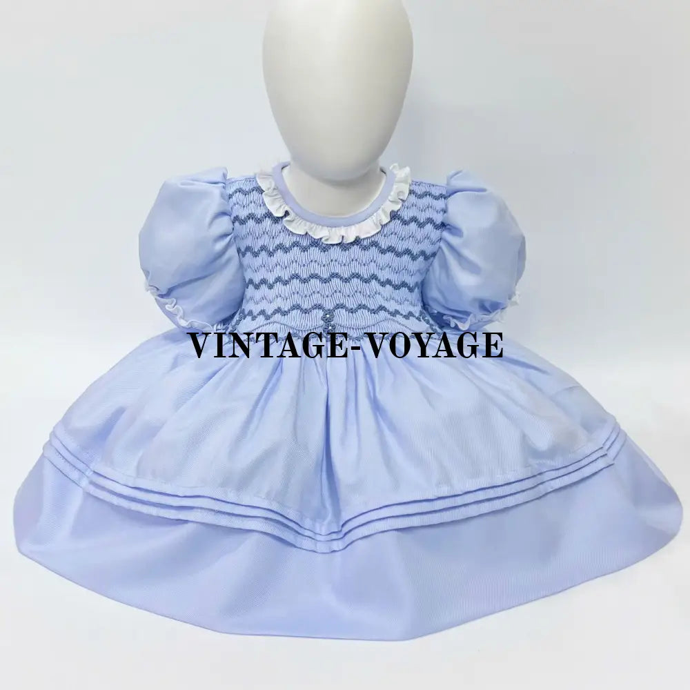 Pre-Order Now & Get It Next Week! Nancy Blue Hand-Smocked Dress Panties Bonnet Hair