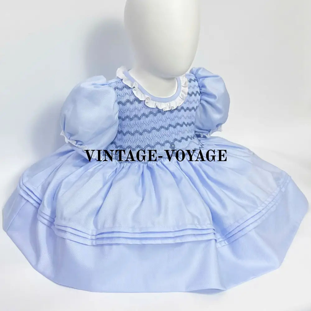 Pre-Order Now & Get It Next Week! Nancy Blue Hand-Smocked Dress Panties Bonnet Hair