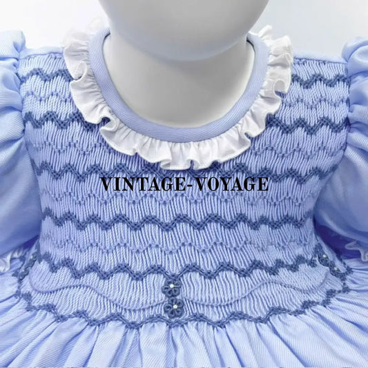 Pre-Order Now & Get It Next Week! Nancy Blue Hand-Smocked Dress Panties Bonnet Hair