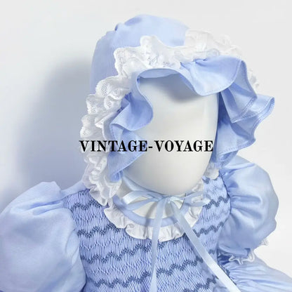 Pre-Order Now & Get It Next Week! Nancy Blue Hand-Smocked Dress Panties Bonnet Hair