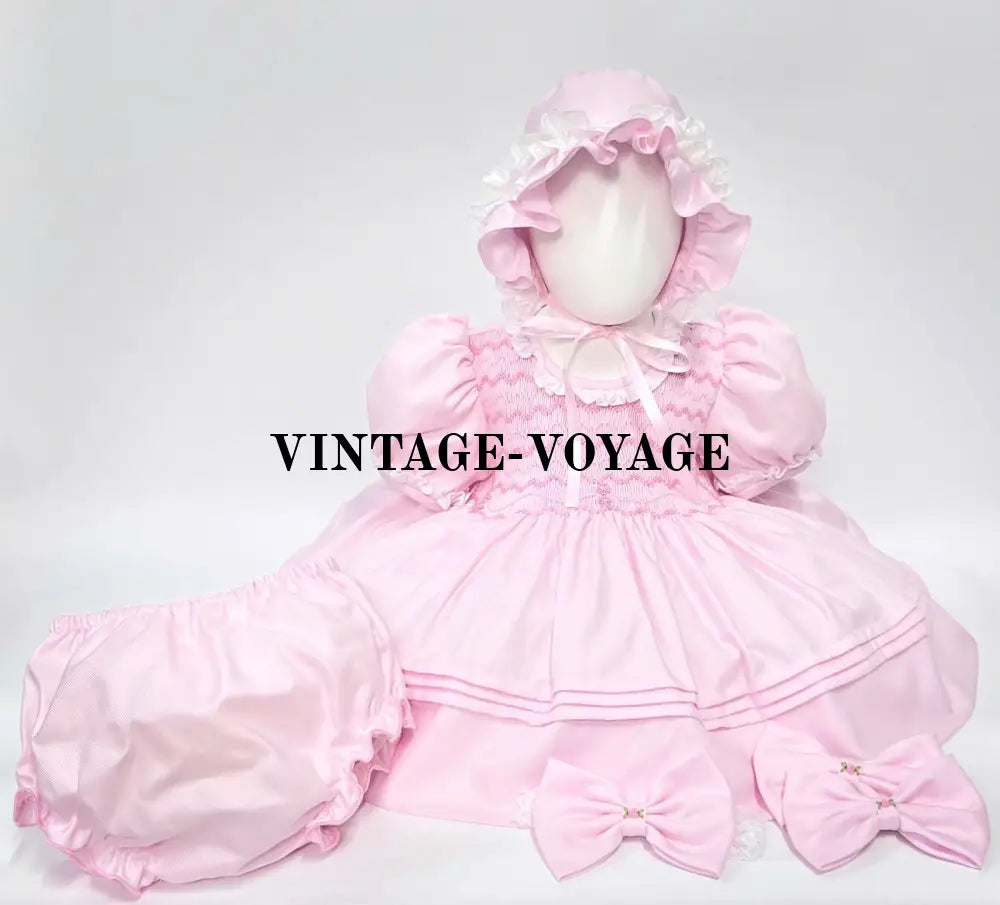 Pre-Order Now & Get It Next Week! Nancy Pink Hand-Smocked Dress Panties Bonnet Hair