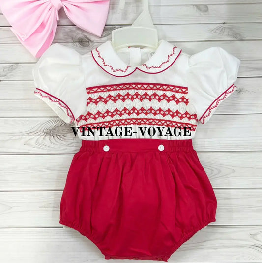 Pre-Order Now & Get It Next Week. New Ashley Red Hand-Smocked Romper/Suit N/B Baby Toddler Outfits