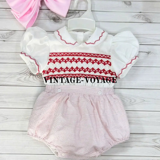 Pre-Order Now & Get It Next Week. New Ashley Red Stripes Hand-Smocked Romper/Suit N/B Baby Toddler