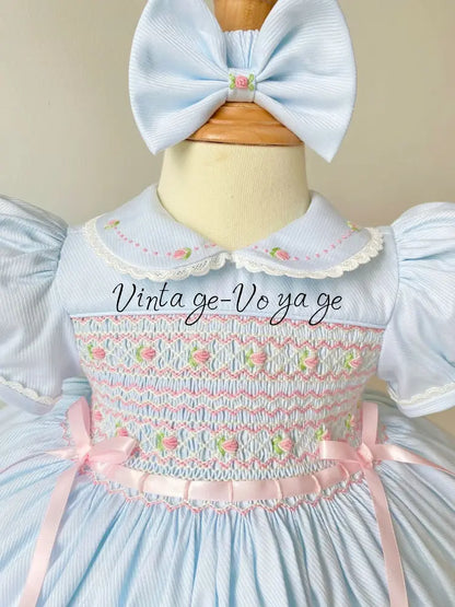 PRE-ORDER NOW & GET IT NEXT WEEK‼️NEW🤩DELPHINA BLUE🦋HAND-SMOCKED🪡🧵👑GIRLS OUTFIT🎀 - 3M - Baby & Toddler Dresses