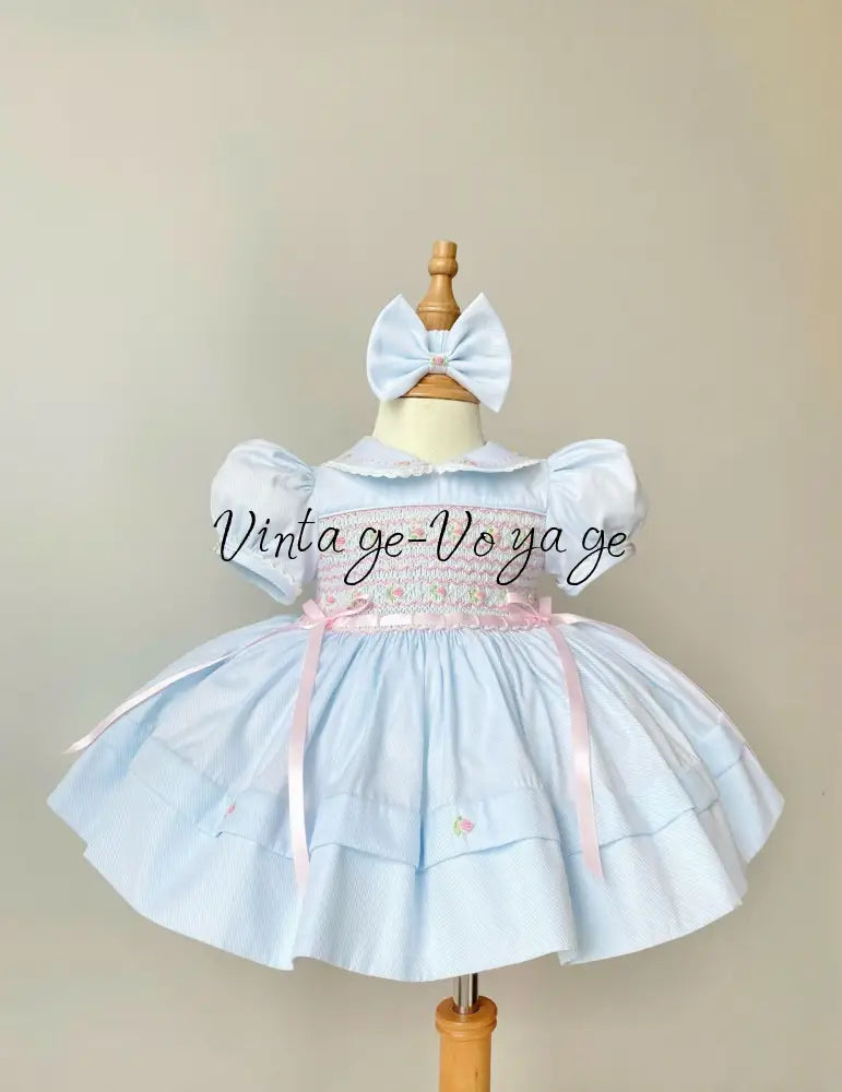 PRE-ORDER NOW & GET IT NEXT WEEK‼️NEW🤩DELPHINA BLUE🦋HAND-SMOCKED🪡🧵👑GIRLS OUTFIT🎀 - Baby & Toddler Dresses