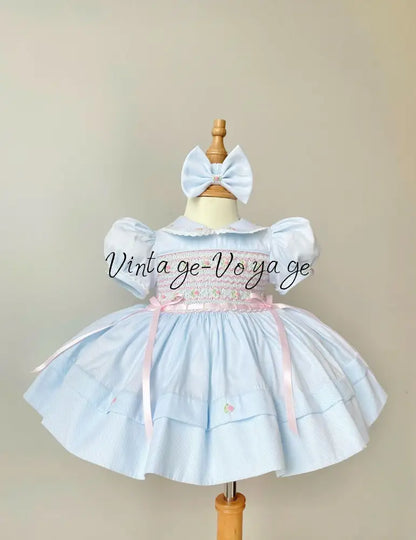 PRE-ORDER NOW & GET IT NEXT WEEK‼️NEW🤩DELPHINA BLUE🦋HAND-SMOCKED🪡🧵👑GIRLS OUTFIT🎀 - Baby & Toddler Dresses