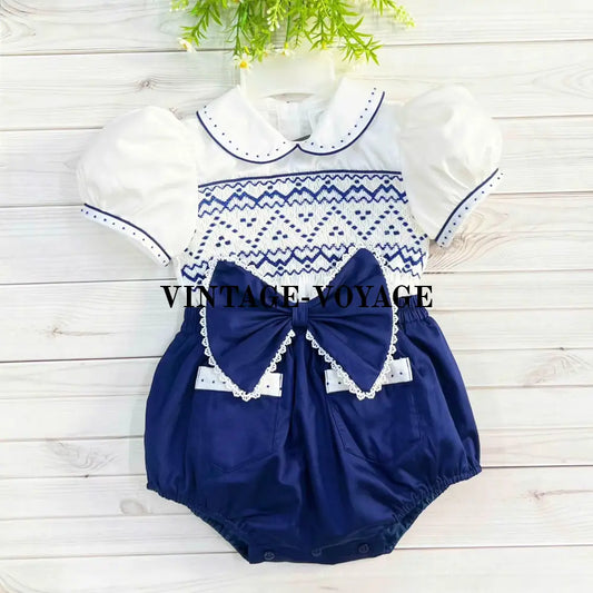 Pre-Order Now & Get It Next Week🤩🤩New Joy White/Navy 🧡Baby Girls Hand-Smocked