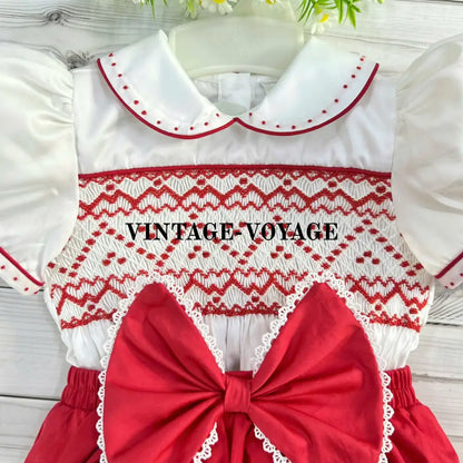 Pre-Order Now & Get It Next Week🤩🤩New Joy White/Red 🧡Baby Girls Hand-Smocked