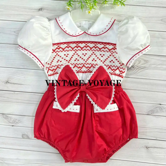 Pre-Order Now & Get It Next Week🤩🤩New Joy White/Red 🧡Baby Girls Hand-Smocked