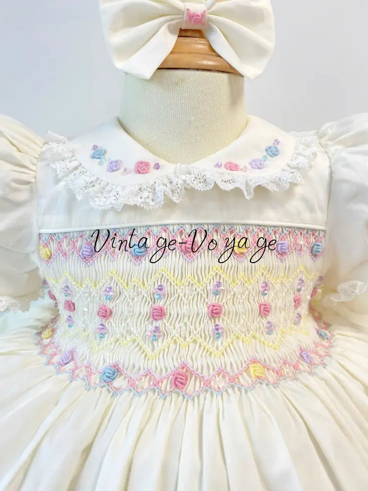 PRE-ORDER NOW & GET IT NEXT WEEK! NEW! LUNA PALE CREAM HAND-SMOCKED DRESS PANTIES BIB & HAIR ACCESSORIES - Baby &