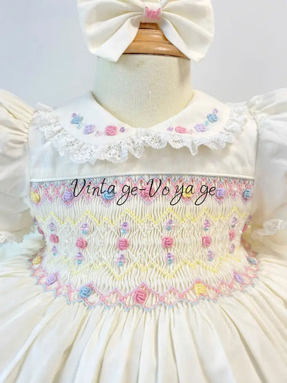 PRE-ORDER NOW & GET IT NEXT WEEK! NEW! LUNA PALE CREAM HAND-SMOCKED DRESS PANTIES BIB & HAIR ACCESSORIES - Baby &