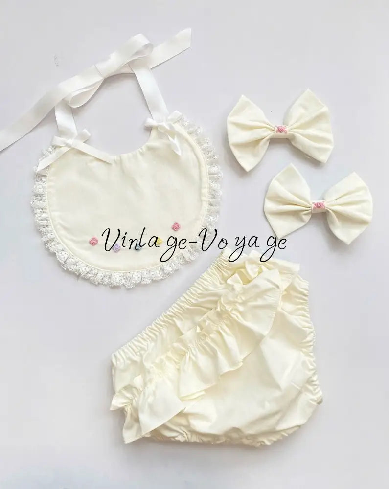 PRE-ORDER NOW & GET IT NEXT WEEK! NEW! LUNA PALE CREAM HAND-SMOCKED DRESS PANTIES BIB & HAIR ACCESSORIES - Baby &