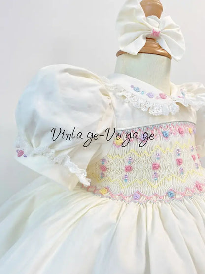 PRE-ORDER NOW & GET IT NEXT WEEK! NEW! LUNA PALE CREAM HAND-SMOCKED DRESS PANTIES BIB & HAIR ACCESSORIES - Baby &