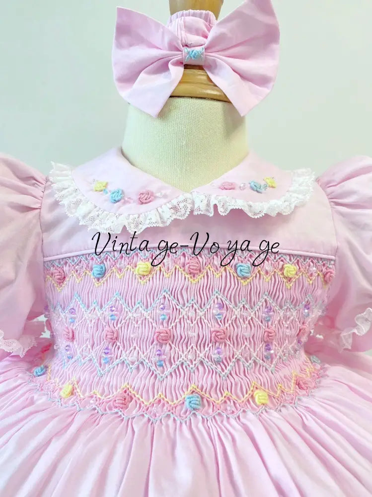 PRE-ORDER NOW & GET IT NEXT WEEK! NEW! LUNA PASTEL PINK HAND-SMOCKED DRESS PANTIES BIB & HAIR ACCESSORIES - Baby &