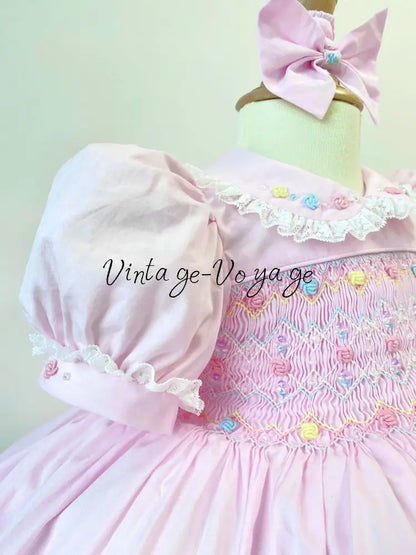 PRE-ORDER NOW & GET IT NEXT WEEK! NEW! LUNA PASTEL PINK HAND-SMOCKED DRESS PANTIES BIB & HAIR ACCESSORIES - Baby &