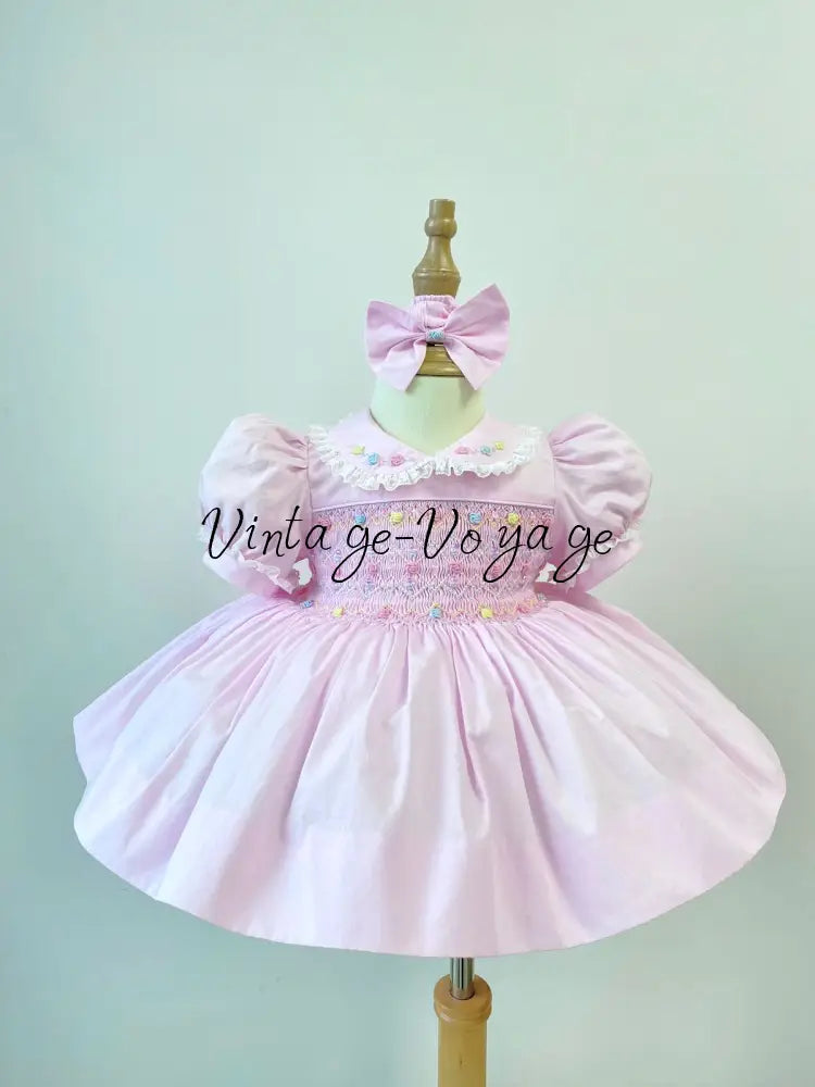 PRE-ORDER NOW & GET IT NEXT WEEK! NEW! LUNA PASTEL PINK HAND-SMOCKED DRESS PANTIES BIB & HAIR ACCESSORIES - NB-1M