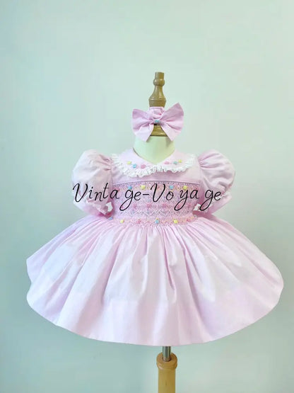 PRE-ORDER NOW & GET IT NEXT WEEK! NEW! LUNA PASTEL PINK HAND-SMOCKED DRESS PANTIES BIB & HAIR ACCESSORIES - NB-1M