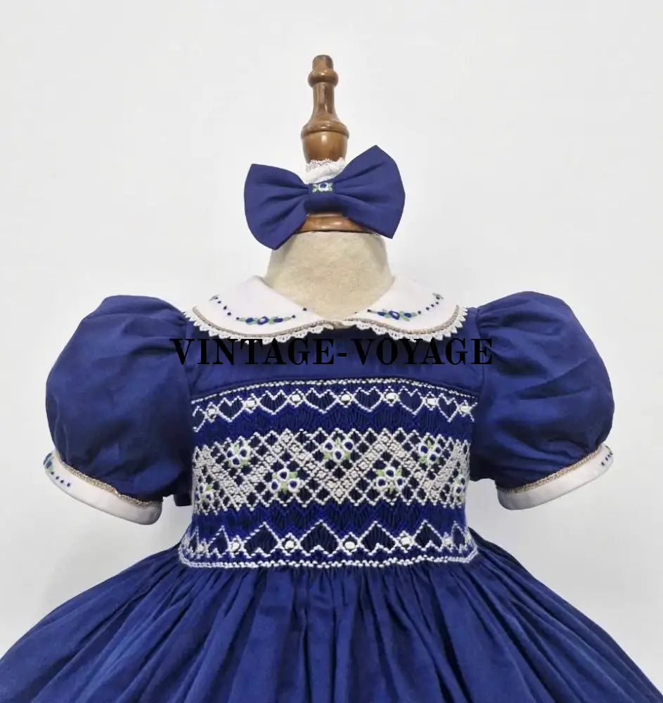 Pre-Order Now & Get It Next Week! Paloma Navy Hand-Smocked Dress Hair Bows🎀🎀 Baby Toddler Dresses