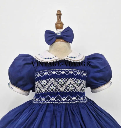 Pre-Order Now & Get It Next Week! Paloma Navy Hand-Smocked Dress Hair Bows🎀🎀 Baby Toddler Dresses