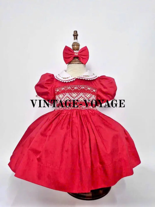 Pre-Order Now & Get It Next Week! Paloma Red Hand-Smocked Dress Hair Bows🎀🎀 3M Baby Toddler Dresses