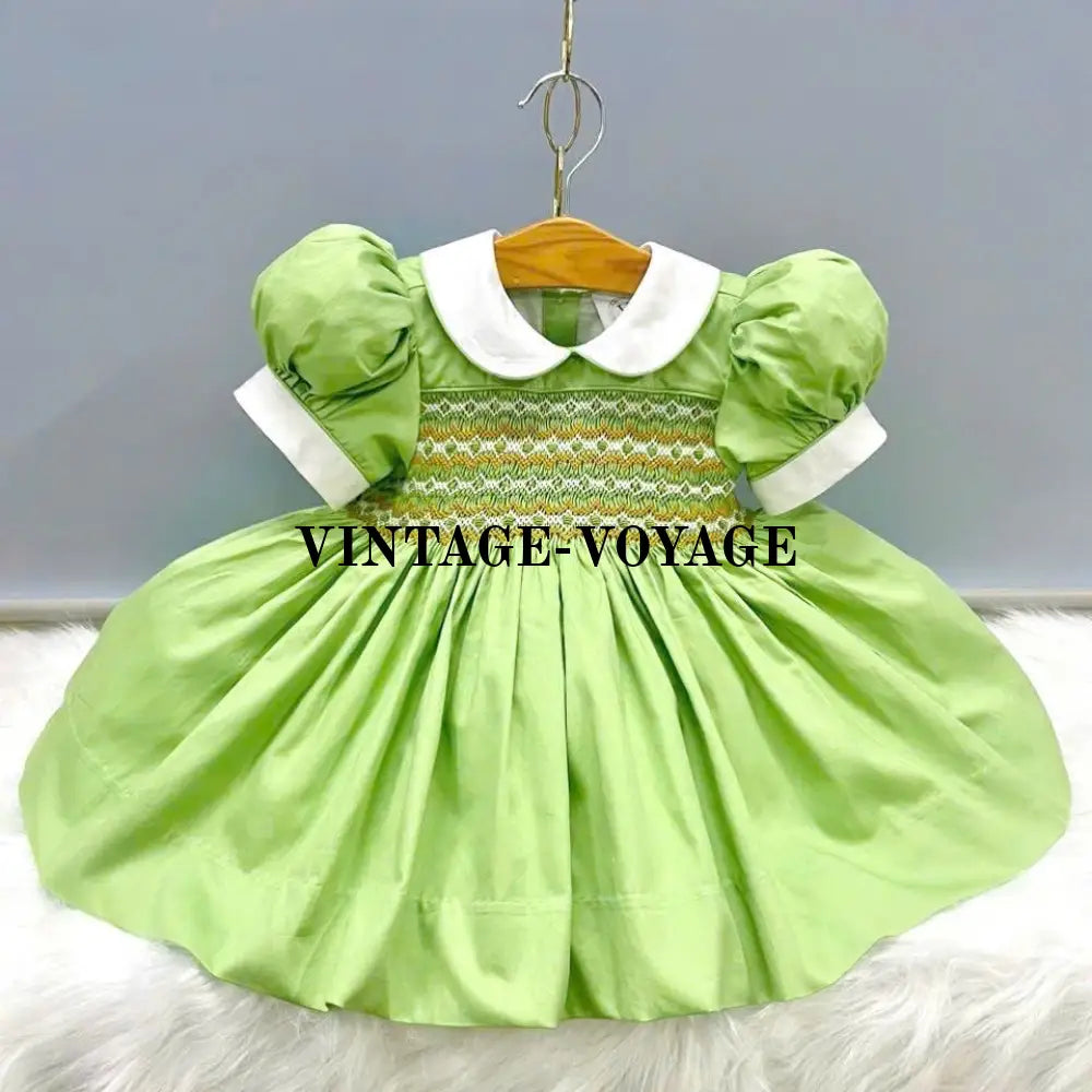 Pre-Order Now & Get It Next Week💜“Paris’ Grass Green Hand-Smocked Dress Hair