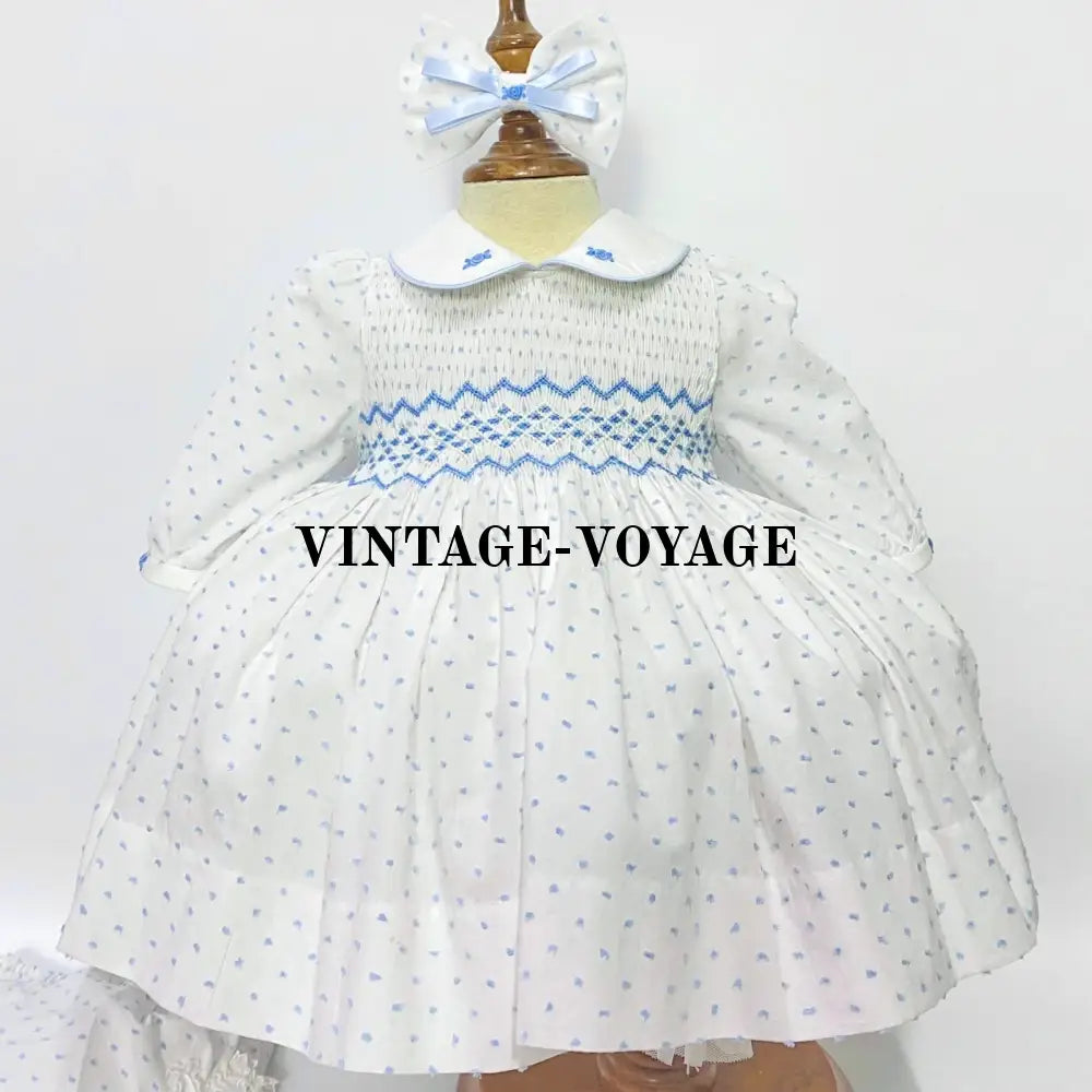 Pre-Order Now & Get It Next Week🧚Patricia Blue Swiss Dot Hand-Smocked Dress Accessories 💞💞