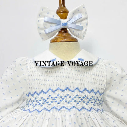 Pre-Order Now & Get It Next Week🧚Patricia Blue Swiss Dot Hand-Smocked Dress Accessories 💞💞