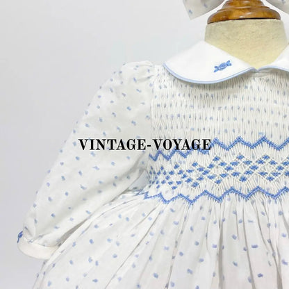 Pre-Order Now & Get It Next Week🧚Patricia Blue Swiss Dot Hand-Smocked Dress Accessories 💞💞