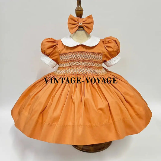 Pre-Order Now & Get It Next Week! Pearl Golden Amber Hand-Smocked Dress Bows Baby Toddler Dresses