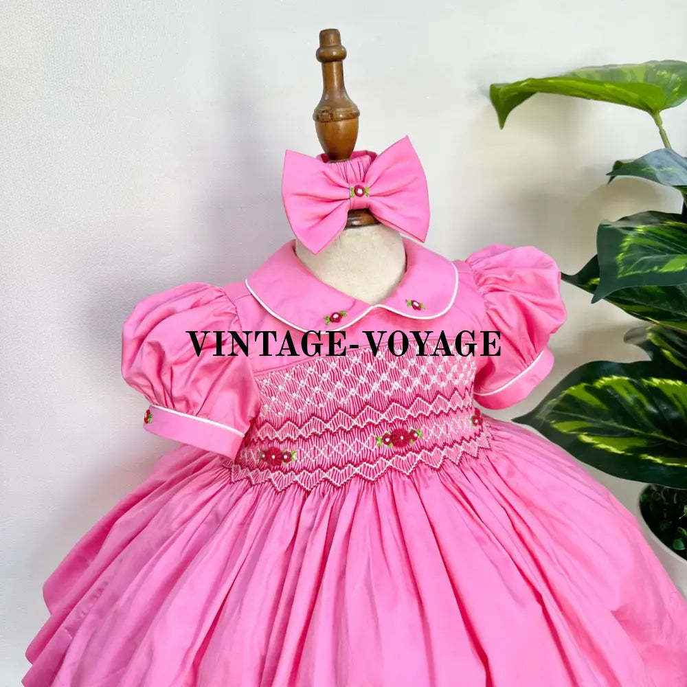 Pre-Order Now & Get It Next Week🍂Tiffany💖Bubble Gum Pink Hand-Smocked Dress Hair Bows🎀🎀