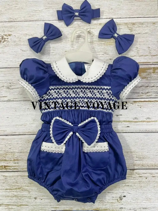 Pre-Order Now & Get It Next Week‼️Tilda💙🎄Navy Baby Girls Hand-Smocked 🧵🪡Outfit