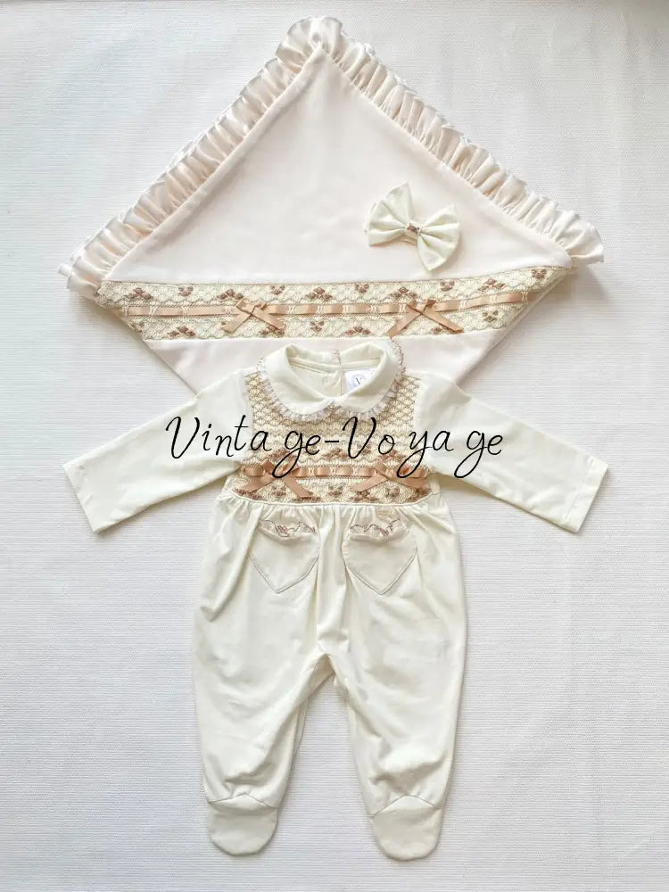 PRE-ORDER NOW & GET IT SOON! NEW! BELLA UNIQUE HAND-SMOCKED & HAND-EMBROIDERED BELLA BABY BLANKET - pyjama set