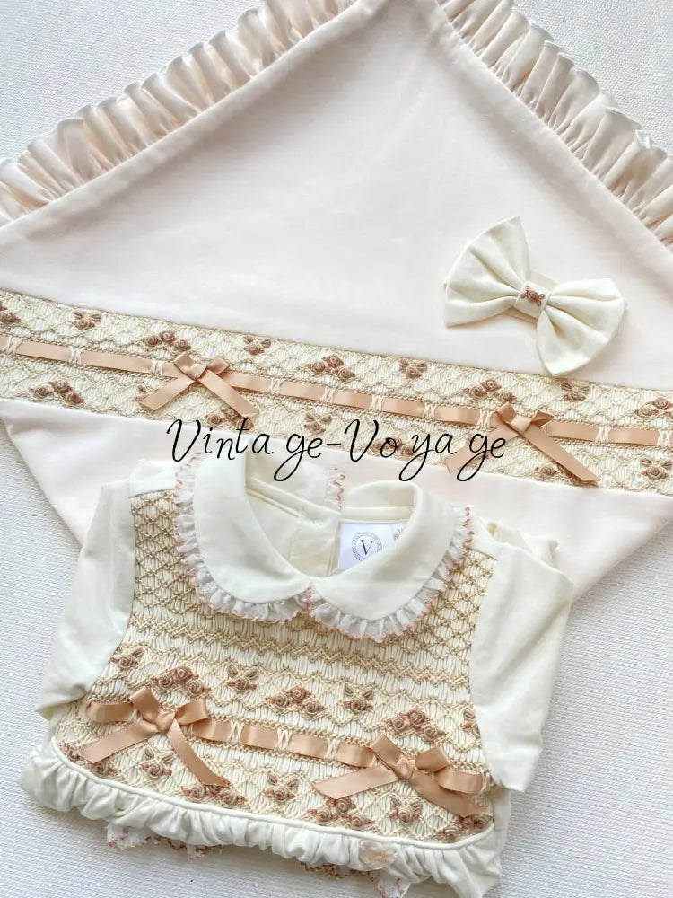 PRE-ORDER NOW & GET IT SOON! NEW! BELLA UNIQUE HAND-SMOCKED & HAND-EMBROIDERED BELLA BABY BLANKET - pyjama set